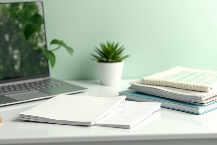 Organized desk with a planner, laptop, and natural light, symbolizing calm productivity