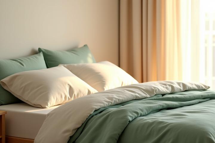 Serene bedroom with soft lighting, indicating restful sleep