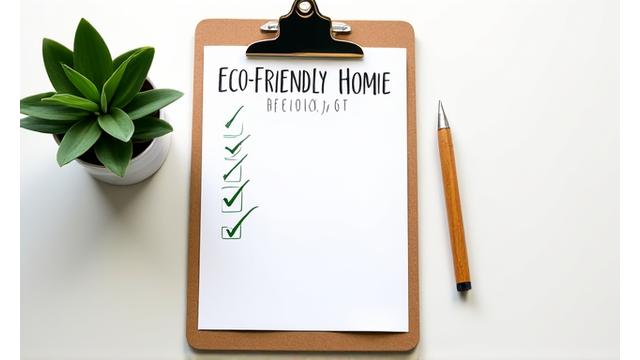 A green checklist with a plant, representing eco-friendly home transformation