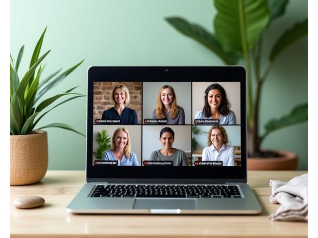 Group of diverse adults participating in an online wellness workshop on a screen