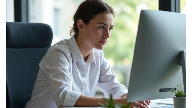 Professional working calmly at a clean desk, symbolizing executive wellness.