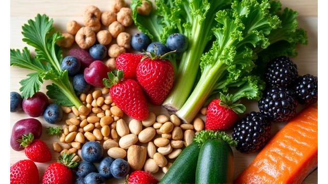 Selection of healthy, colorful foods, symbolizing sustainable weight management.